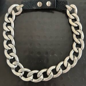 Jenny Bird silver 16 inch  chain link necklace with leather clasp
